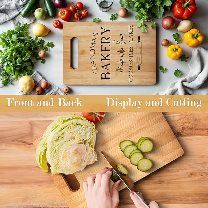Grandma Cutting Board, Grandma Gifts From Grandkids,Mother's Day Kitchen Gifts for Mom from Daughters Sons Kids, Grandma's Kitchen Decorative Bamboo Cutting Board