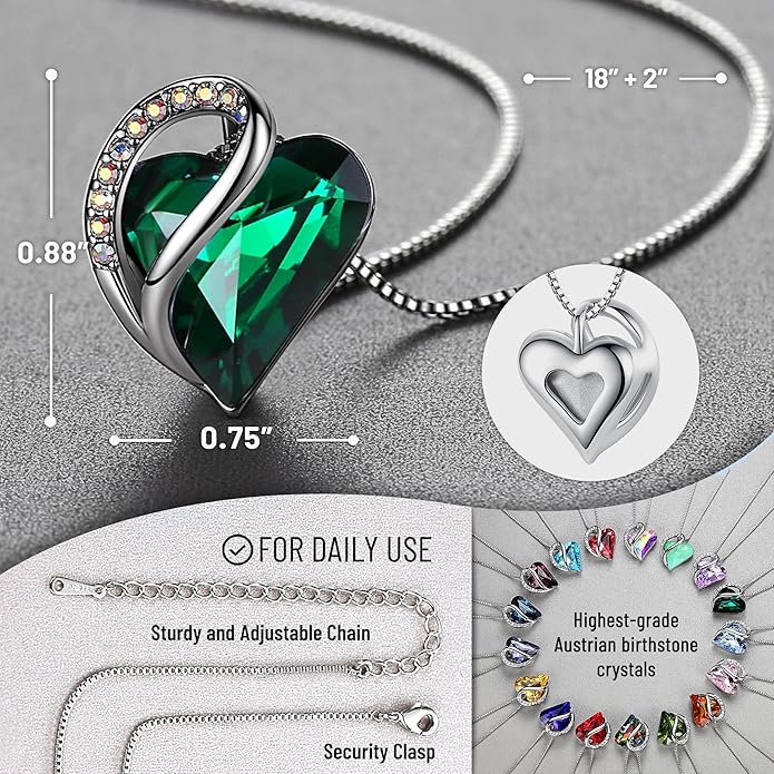 Leafael Necklaces for Women, Infinity Love Birthstone Heart Crystal Pendant, Birthday Jewelry Gifts for Her, Mom, and Wife, Silver Plated, 18 plus 2 inch Adjustable Chain