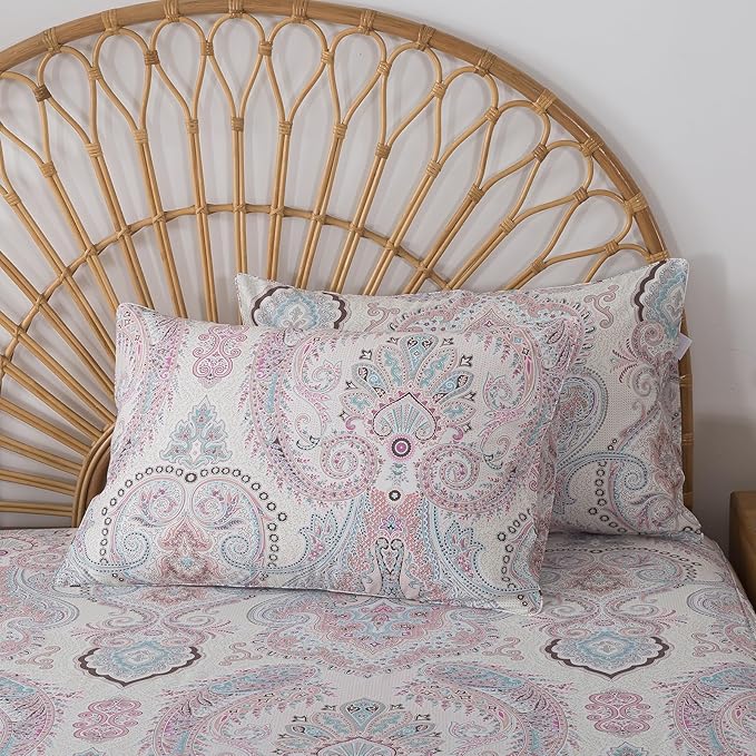 FADFAY 100% Cotton Paisley Damask Twin XL Bed Sheet Set, 4-Piece Soft Breathable Vintage Bedding with Deep Pocket Fitted Sheet, Flat Sheet and Pillowcases, All Season Cotton Sheets
