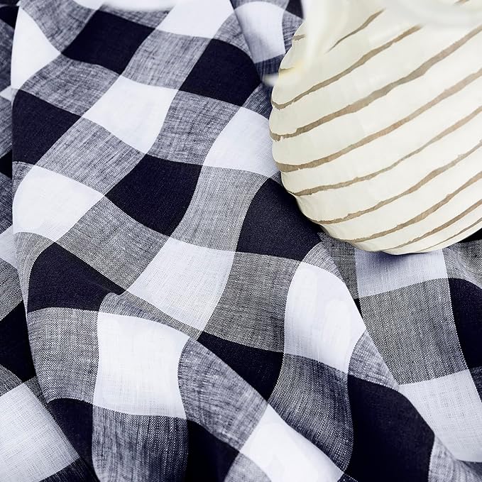 Solino Home Linen Checkered Table Runners 90 Inches Long - 100% Pure Linen Buffalo Check Navy and White Table Runner 14 x 90 Inch Ideal for Dining, Winter