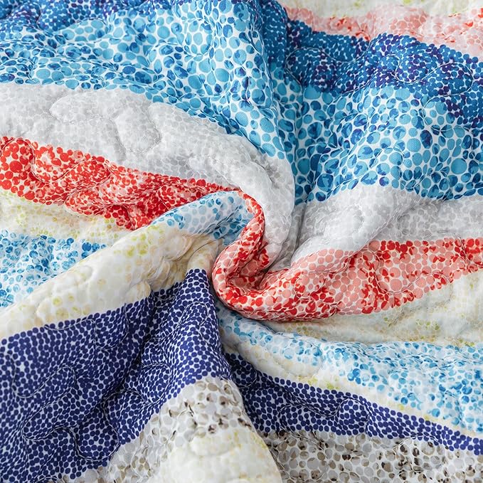 HoneiLife Oversized King Bedspreads 120x120 - Beach Quilt 3 Pieces, Coastal Quilt Sets, California King Quilt, Nautical Bedspreads Ocean Coverlets, Lightweight Bed Cover, Summer Quilts