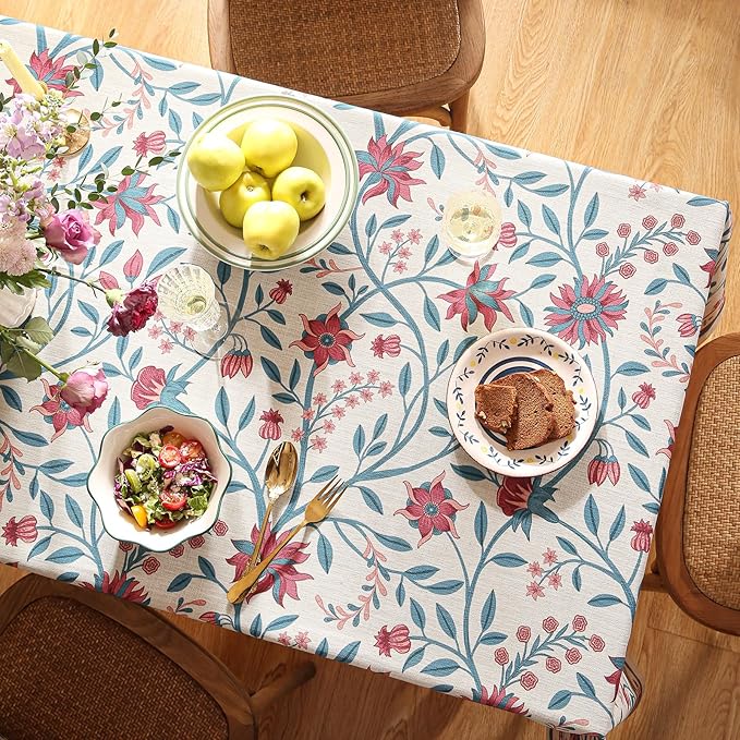 Designer Linen Small Rectangle Tablecloth,Vintage William Morris Wrinkle Resistant Floral Table Cloth,Decor Table Cover for Kitchen,Dining,Thanksgiving,Christmas,55"*71"-Dorodango B