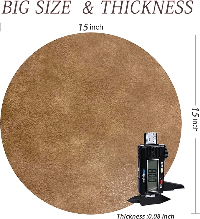 UnivoColors PU Leather Placemats Set of 6,15 Inches Round Washed Cowhide Pattern Table Mats for Dining Table, Kitchen, Party Decoration(Retro Camel)