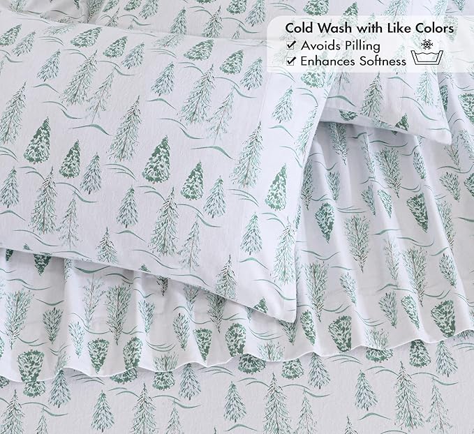 RUVANTI Flannel Sheets King Size - 100% Cotton Brushed King Bed Sheets Set - Deep Pockets 16 Inches - All Seasons Breathable & Extra Soft - Warm & Cozy, 4 Piece, Alpine Serenity