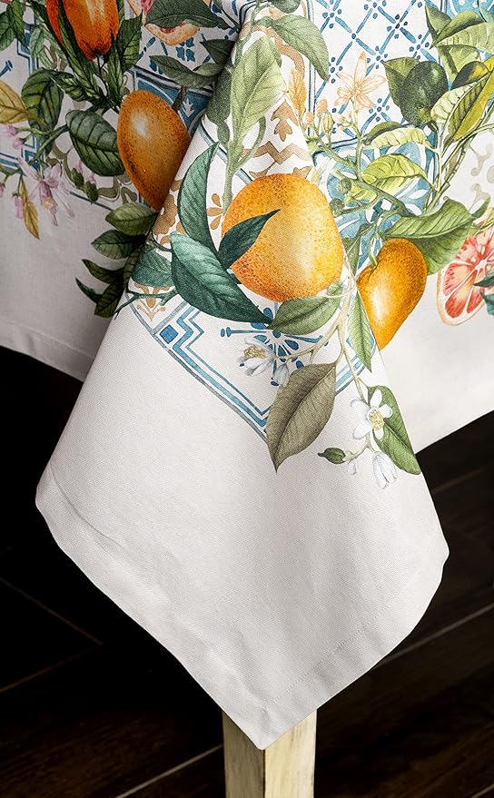 Maison d' Hermine Table Cloth Square Table 100% Cotton 54 x 54 Inches Tablecloth Reusable Decorative Everyday Use for Dining Room, Farmhouse, Home, Party, Festive & Wedding Spring Summer - Agrume