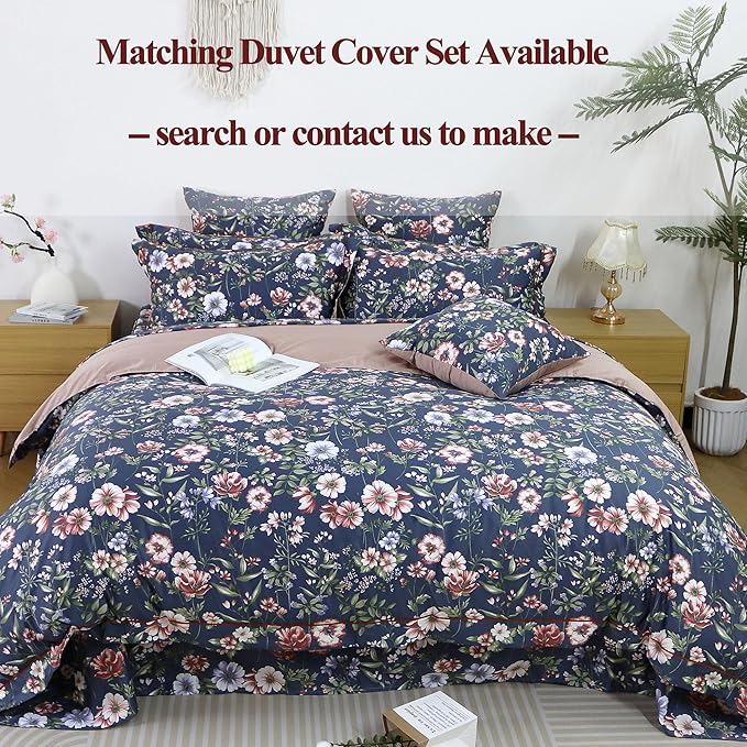 FADFAY Sheets Set Cal King Vintage Dark Blue Floral Bedding Shabby Peony Floral Sheets French Country Bedding 800 Thread Count 100% Egyptian Cotton Deep Pocket Fitted Sheet 4Pcs, California King Size