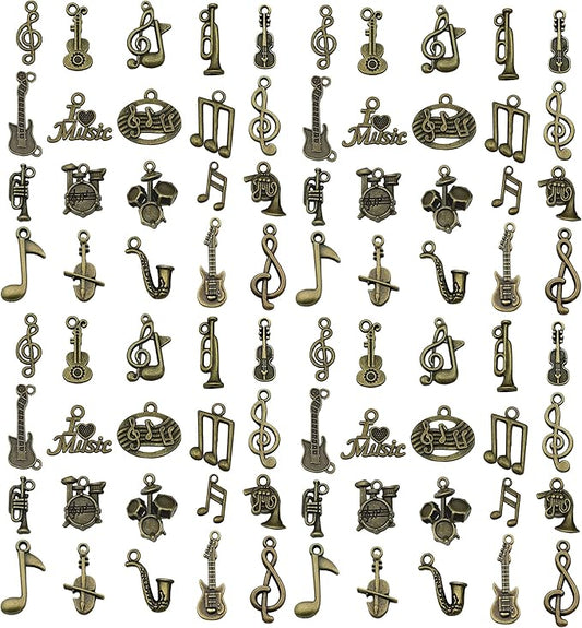 WOCRAFT 60pcs Antique Bronze Music Bracelet Charms for Jewelry Making Sets DIY Necklace Bracelet Keychain Crafting Charms Kit Craft Supplies (SN895)