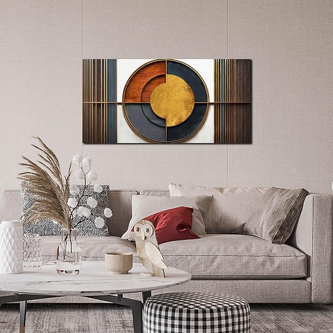 Large Canvas Wall Art for Living Room Bedroom Home Office Brown and White Wood Color Geometrical Picture Modern Canvas Prints Framed Wall Decor Size 20x40
