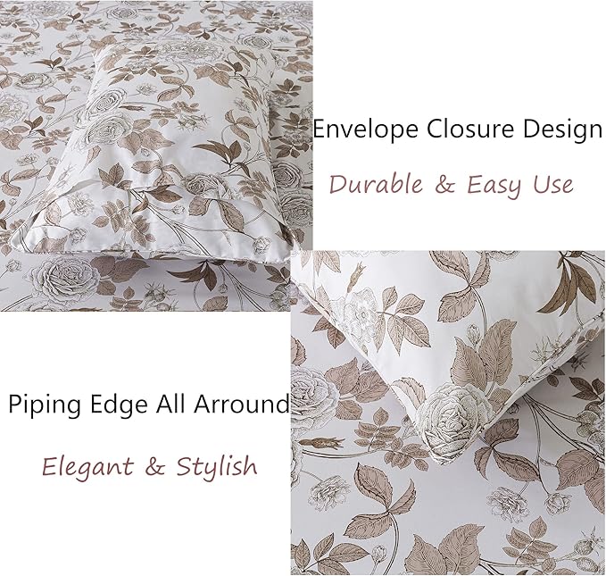FADFAY Sheets Set King Vintage White and Brown Floral Bedding Elegant Peony Sheets Set Shabby Rose Farmhouse Bedding 100% Egyptian Cotton 800 Thread Count Deep Pocket Fitted Sheet 4Pcs, King Size