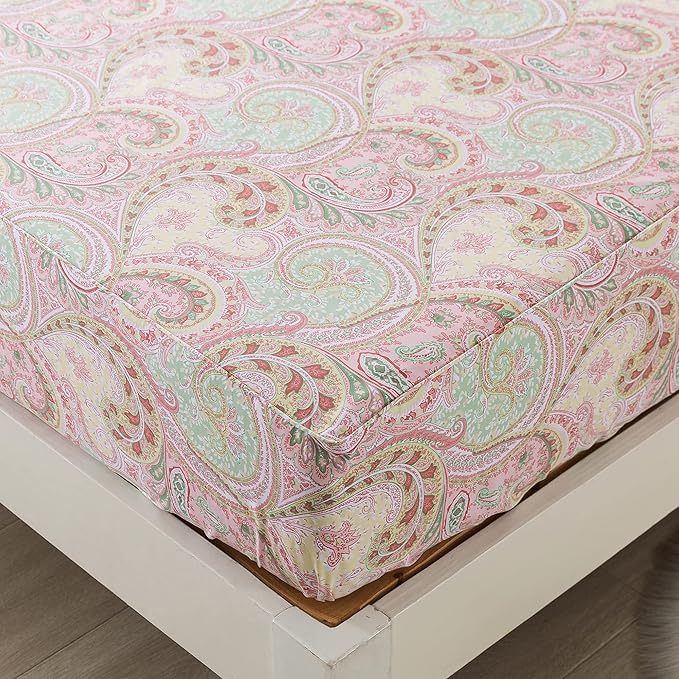 FADFAY Egyptian Cotton Sheets Twin Pink Paisley Bedding Sets Deep Pocket Fitted Sheet Set 800TC Soft Skin-Friendly Natural Bed Sheets (4Pcs, Twin Size)