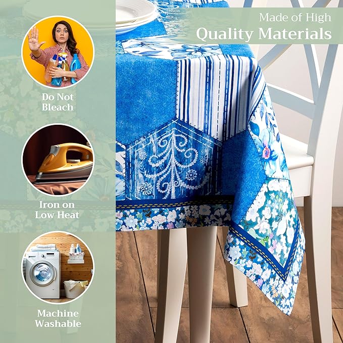 Maison d' Hermine Table Cloth Rectangle Table 100% Cotton 60 x 90 Inches Tablecloth Reusable Decorative for Dining Room, Farmhouse, Home, Party, Festive & Wedding Spring Summer - Summer Blues