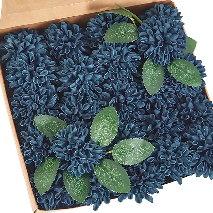 Artificial Flowers, 50pcs Artificial Rose for DIY Wedding Bouquets Centerpieces Arrangements, Navy Blue Dahlia Flowers with Stems for Bridal Shower Party Home Decoration