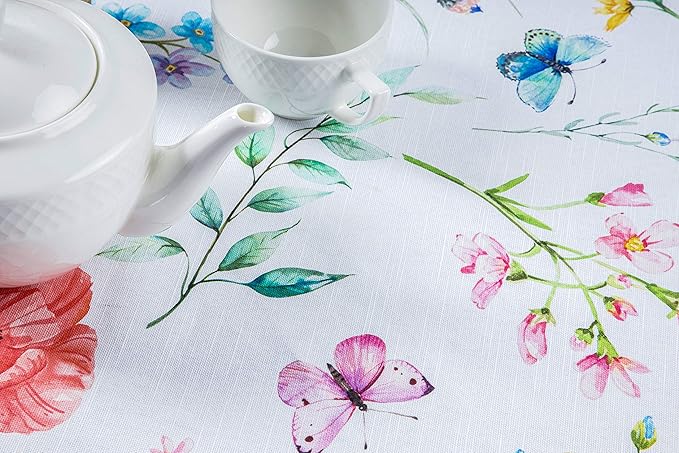 Maison d' Hermine Table Cloth Round Table 100% Cotton 69 Inches Tablecloth Reusable Decorative for Dining Room, Farmhouse, Home, Party, Festive & Wedding Spring Summer - Happy Florals - High Summer