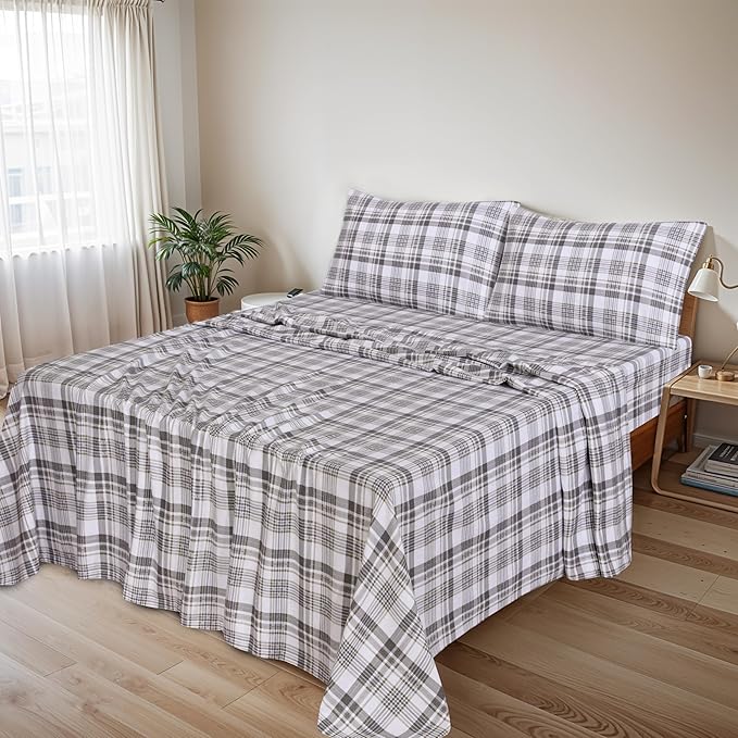 RUVANTI Flannel Sheets King Size - 100% Cotton Brushed King Size Sheets Set - Deep Pockets 16 Inches Bed Sheets - All Seasons Breathable & Extra Soft - Warm & Cozy, 4 Piece, Modest