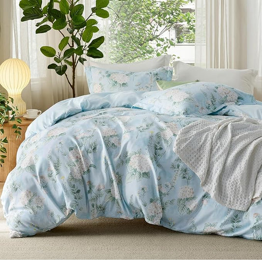 Bedsure Duvet Cover Queen Size - Reversible Cute Floral Duvet Cover Set with Zipper Closure, 3 Pieces Aqua Blue Bedding Set with 8 Corner Ties and 2 Pillow Shams 20"x26"