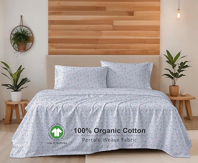 RUVANTI 100% Organic Cotton Sheets Twin XL, Percale Weave, GOTS Certified, 3-Piece Set, Deep Pocket 15", Crisp & Breathable, Soft Durable Bedding, Sábanas Algodón Orgánico – Multi Paisley