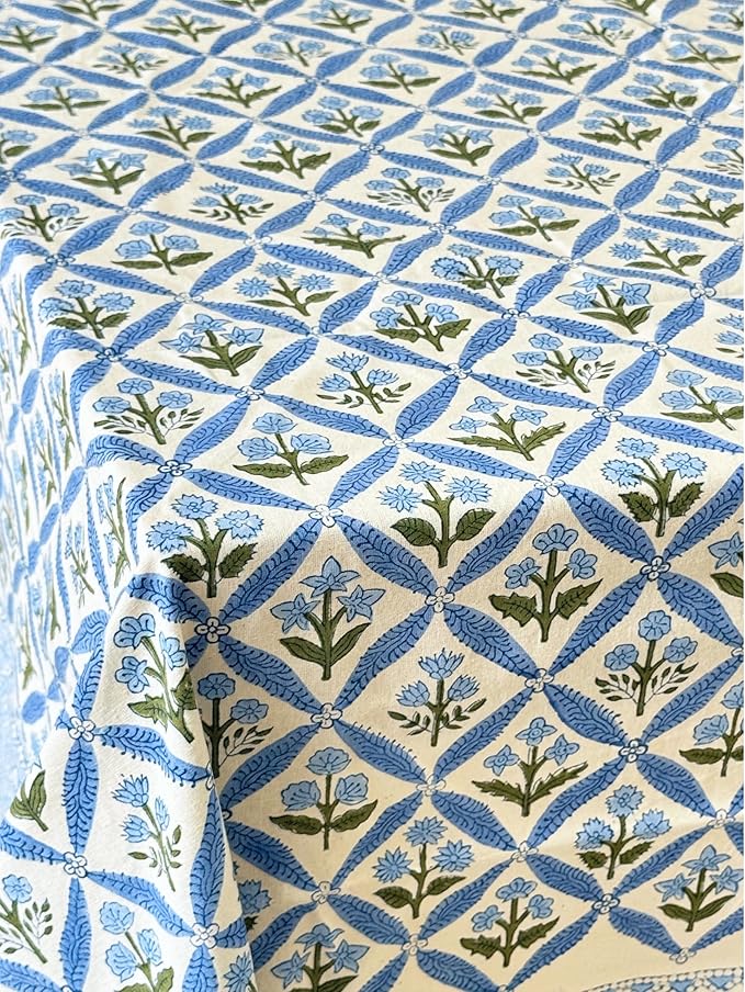 ATOSII Cotton Tablecloth Netta Blue 72" X 140" Inches