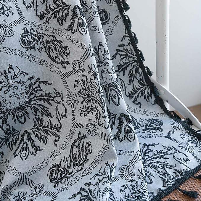 ENJOYBRIDAL Black Damask Curtains 63 Inch Long Semi Sheer Rod Pocket Drapes Bedroom Living Room 2 Panels Short Window Curtain Panels Boho Jacquard Medallion Pattern Light Filtering Window Treatments