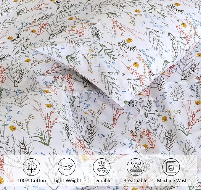 RUVANTI 100% Cotton Split King Sheets Sets for Adjustable Bed, 5 PCs, Soft & Breathable Percale Weave Bedding, Deep Pocket 16", Hotel Standard, Crisp Cool Feel & Durable, Floral Sheet, Aroma