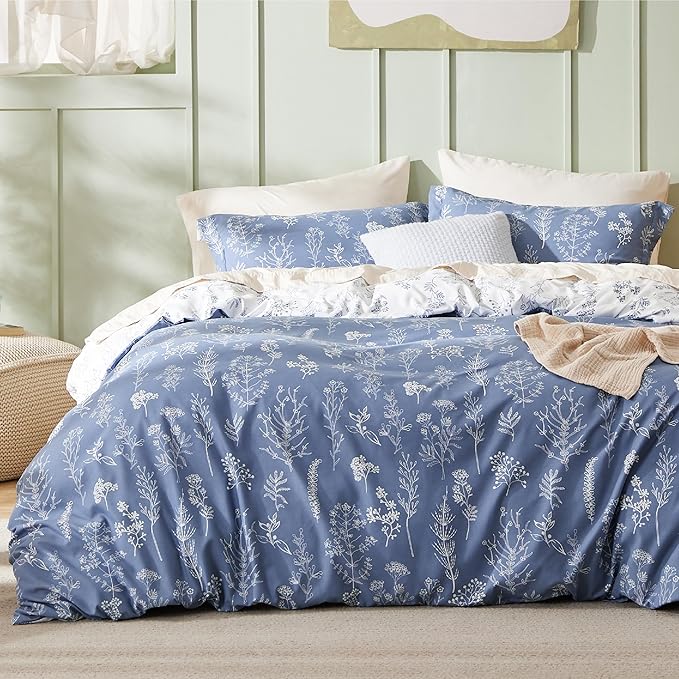 Bedsure Duvet Cover King Size - Reversible Infinity Blue King Duvet Cover Set with Zipper Closure, 3 Pieces Cute Floral Patterned Bedding Set with 8 Corner Ties and 2 Pillow Shams