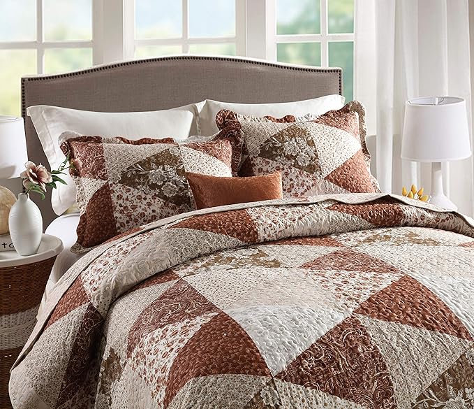 Travan 3-Piece King Bedspread Quilt Sets Patchwork Floral Oversized Reversible Quilted Bedding Coverlet Set for All Seasons, King Size