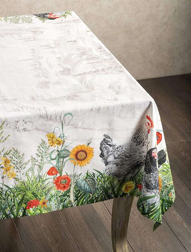 Maison d' Hermine Table Cloth Rectangle Table 100% Cotton 60 x 108 Inches Tablecloth Reusable Decorative for Dining Room, Farmhouse, Home, Party, Festive & Wedding Spring Summer - Basse Cour