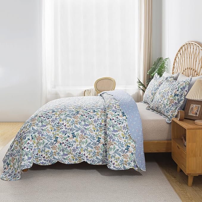 HoneiLife Quilt Sets Queen Size - Floral Quilt 3-Piece,Botanical Bedspreads Wildflower Coverlets for Queen Bed,Microfiber Bed Cover, Queen Quilt Bedding Set All Season Quilts-Variety