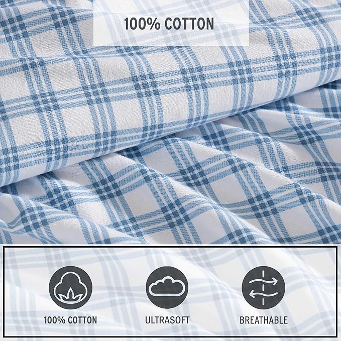 Eddie Bauer - Queen Bed Sheets, Cotton Flannel Bedding Set with Matching Pillowcases, Brushed for Extra Softness, Deep Pocket, Oeko-Tex Certified (Arrowhead Tartan Blue)
