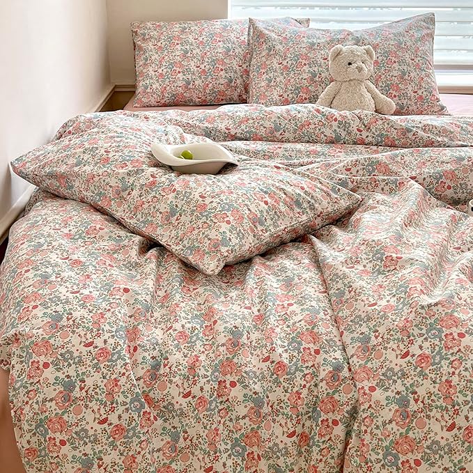 Vintage Floral King Size Comforter Set Fluffy Soft Girl Pink Floral Bedding Comforter French Style Aesthetic Flowers Botanical Comforter with 2 Pillowcases Farmhouse Boho Comforter Set King Comfy Soft