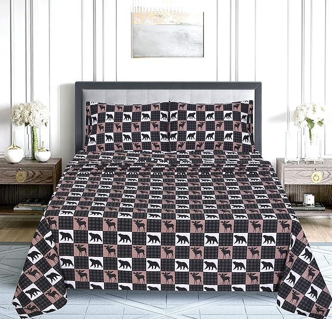 RUVANTI Flannel Sheets King Size - 100% Cotton Brushed King Size Sheets Set - Deep Pockets 16 Inches Bed Sheets - All Seasons Breathable & Extra Soft - Warm & Cozy, 4 Piece, Wilderness Plaid