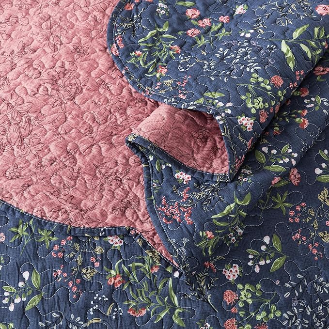 HoneiLife Floral Quilts King Size - Microfiber Coverlets 3-Piece,Lightweight Bed Cover King Quilt Bedding Set All Season Quilts-Flower Sea
