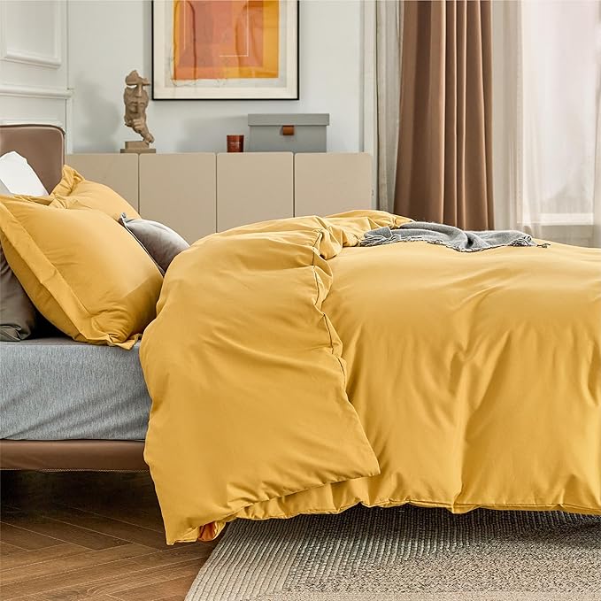 Bedsure Duvet Cover King Size - Soft Double Brushed Bedding Set for Kids & Adults, Zipper Closure, 3 Pieces, Includes 1 Duvet Cover (104"x90") & 2 Pillow Shams, NO Comforter, Golden Yellow