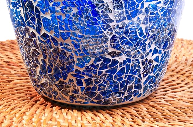 8" H Blue Mosaic Vase.Exquisite Craftsmanship.Decor Home Modern Midsize All Handmade Mosaic Vases .Beautiful Hand-Set Cracked Glass Vase for Home&Office Decor.Unique Gift