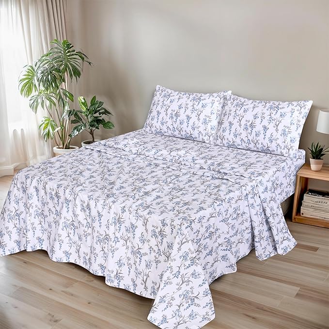 RUVANTI 100% Organic Cotton Sheets Queen Size, Percale Weave, GOTS Certified, 4-Piece Set, Deep Pocket 15", Crisp & Breathable, Soft Durable Bedding, Sábanas Algodón Orgánico – Deluxe