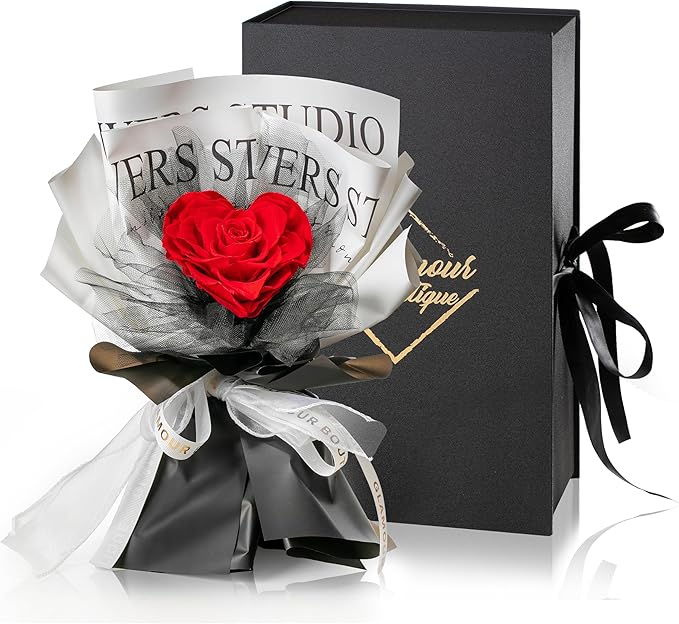 GLAMOUR BOUTIQUE Preserved Rose Single Heart Bouquet - Flowers Roses Eternal in a Box, Gift for Wife Anniversary, Birthday, for Her Flowers Eternal