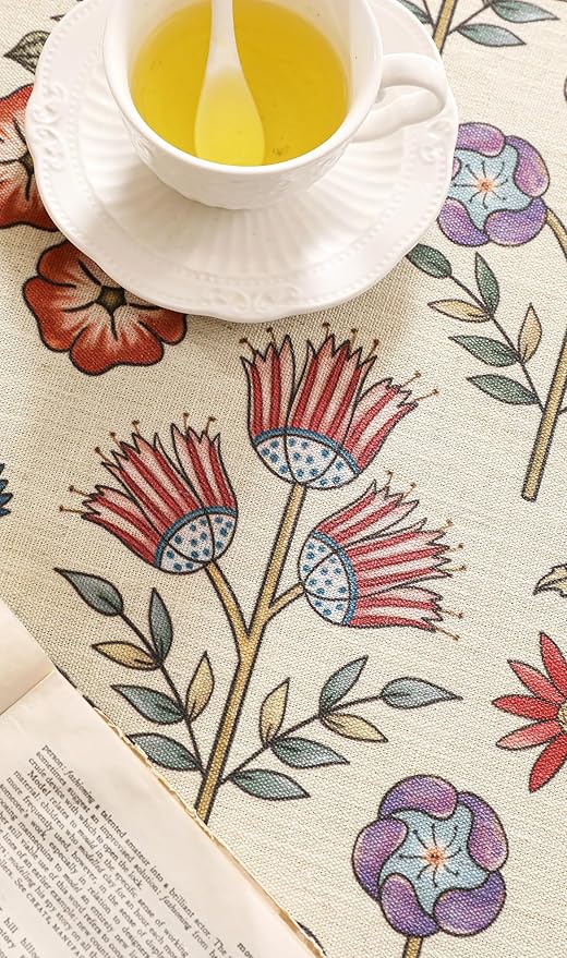 French Linen Long Rectangle Tablecloth,Vintage Colorful Multiple Prints Soft and Durable Tablecloths,Decor Table Cover for Kitchen,Dining,Party,Thanksgiving,Christmas,63"*94"-Lohi
