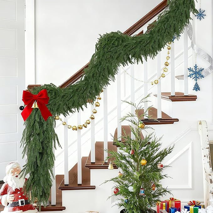 Palonu 1 Pcs 5Ft Artificial Norfolk Garland, Faux Christmas Greenery Touched Like Real Needles Pine, Decoration for Table Mantle Wall Porch Fireplace Indoor Outdoor Winter Holiday Décor