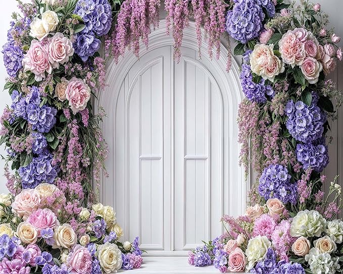 20x10ft Purple Flower Floral Arch Backdrop Background Photography Flower Wall Lavender Backdrop Party Wedding Girls Birthday Princess Mother's Day Bridal Shower Anniversary Banner Decor Studio Photo