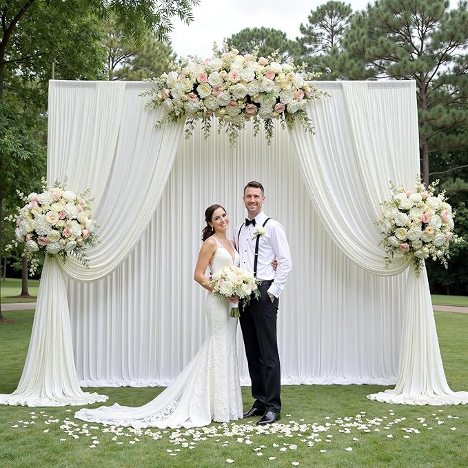 PartyVillage 20ft×15ft Ivory Backdrop Curtain for Wedding Parties, 4 Panels Wrinkle Free 15 FT Long Polyester Photo Backdrop Drapes Back Drop Cloth for Birthday Photography Background