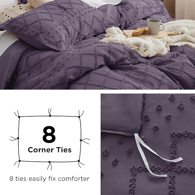 Bedsure Boho Duvet Cover King Size,Grayish Purple Breathable & Soft Boho Bedding,Machine Washable Comforter Cover for All Seasons, Includes 1 Duvet Cover 104"x90" with 2 Pillow Shams & Zipper Closure