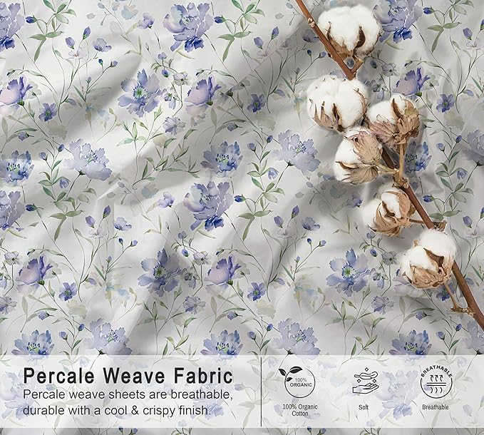RUVANTI 100% Organic Cotton Sheets Queen Size, Percale Weave, GOTS Certified, 4-Piece Set, Deep Pocket 15", Crisp & Breathable, Soft Durable Bedding, Sábanas Algodón Orgánico – Heather