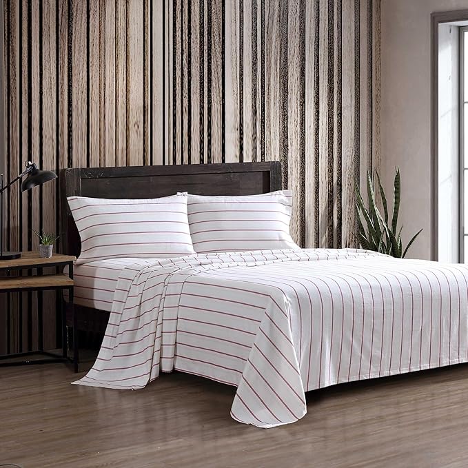 Eddie Bauer - Queen Bed Sheets, Cotton Flannel Bedding Set with Matching Pillowcases, Brushed for Extra Softness, Deep Pocket, Oeko-Tex Certified (Cooper Falls Red)
