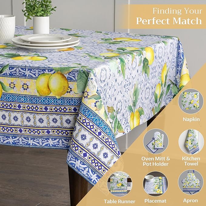 Maison d' Hermine Table Cloth Rectangle Table 100% Cotton 60 x 108 Inches Tablecloth Reusable Decorative Everyday Use for Dining Room, Farmhouse, Home, Party, Festive & Wedding Spring Summer - Citrus
