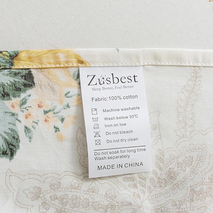 Zusbest King Floral Bed Sheets, Soft 100% Cotton Pink & Cream Sheets Set, Shabby Vintage Chic Peony Flower Printed Paisley Bed Set, Breathable Luxury Bedding 4 Piece Deep Pocket 17.5‘’