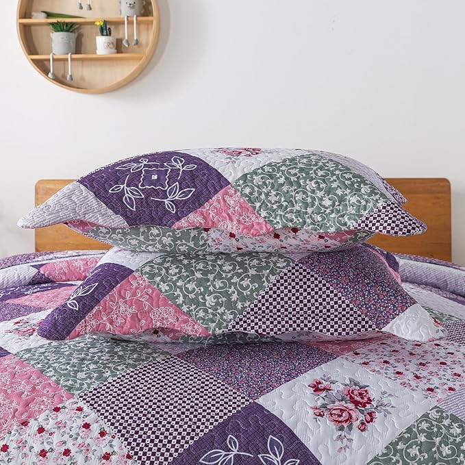 HoneiLife Quilt Sets Twin Size - 100% Microfiber Quilt Set, 2-Piece Lightweight Bedspreads Reversible Coverlets Rustic Bed Cover Twin Quilt Bedding Set All Season Quilts-Purple