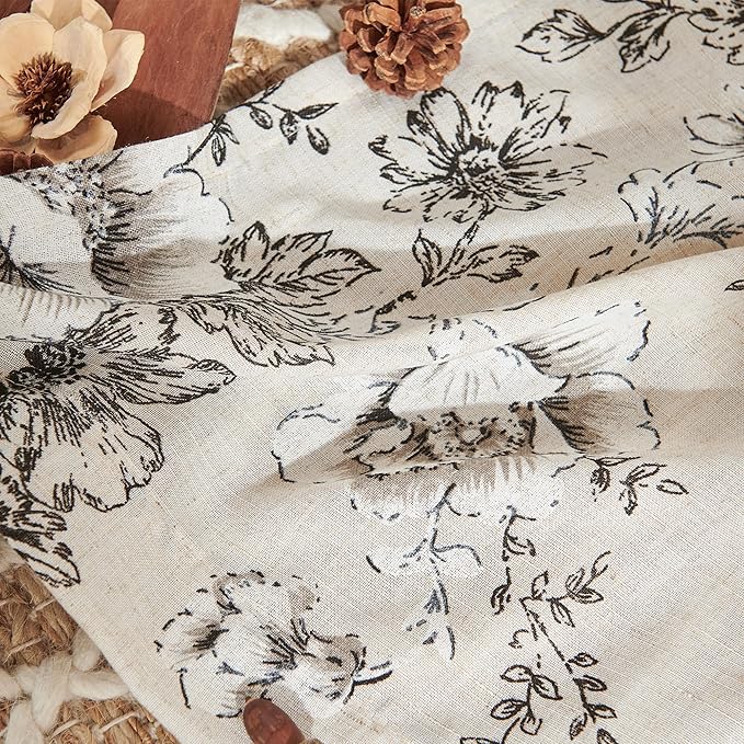 jinchan Pinch Pleated Curtains Floral Linen Blend Curtains for Living Room 90 Inches Length Black Peony Flower Printed Curtain Rod Pocket Back Tab Farmhouse Pinch Pleat Drapes with Hooks Set 2 Panels