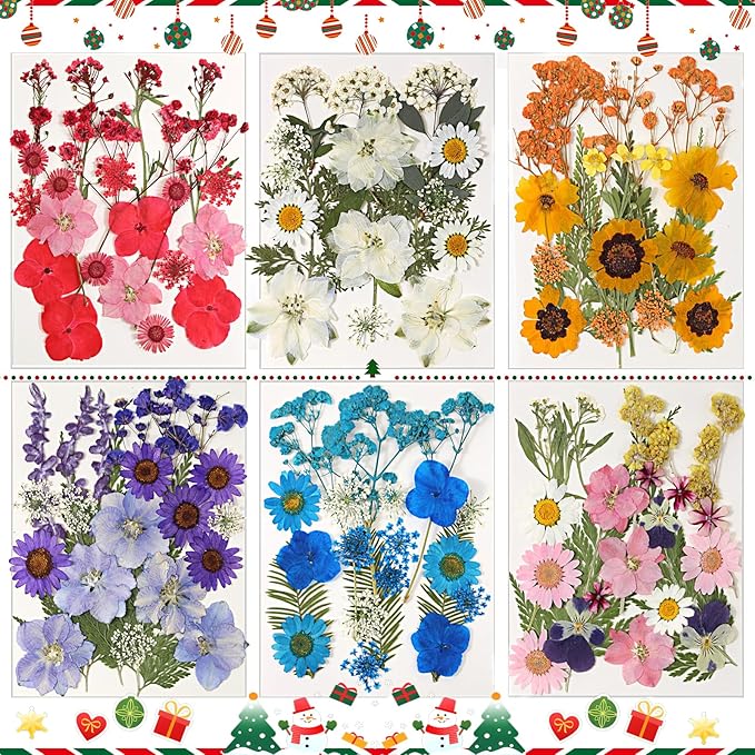 CONVELIFE Dried Flowers for Resin, 103pcs Natural Flowers and Leaves Compressed, Vacuum Packed DIY Pressed Flowers for Epoxy, Jewelry, Candles, Soap, Nail Production