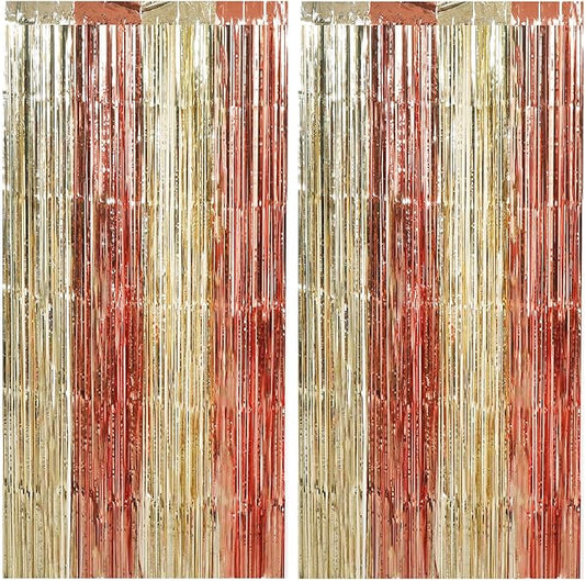 TONIFUL Valentine's Day Door Streamers,Rose Gold and Light Gold Photo Booth Backdrop Metallic Streamers Foil Fringe Curtain for Birthday Bridal Shower Engagement Party Decoration