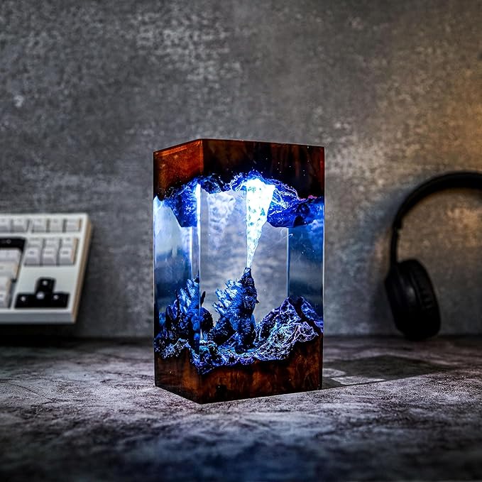 GodziIIa Night Light – Atomic Breath Resin Lamp, Epoxy LED Desk Light for Fans and Collectors, Handmade Movie-Inspired Glow Lamp, Unique Gift for Him, Home or Office Decor