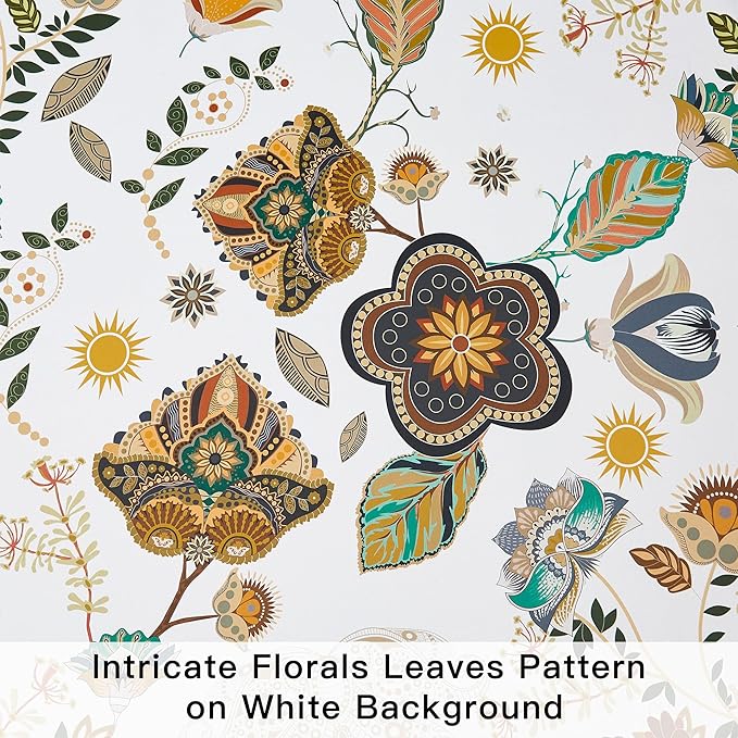 XiDi White Vintage Floral Blackout Curtains 2 Panels for Living Room Bedroom 84 Inches Long Boho Flower Leaf Patterned Curtains Thermal Insulated Mid Century Colorful Grommet Window Drapes 52x84